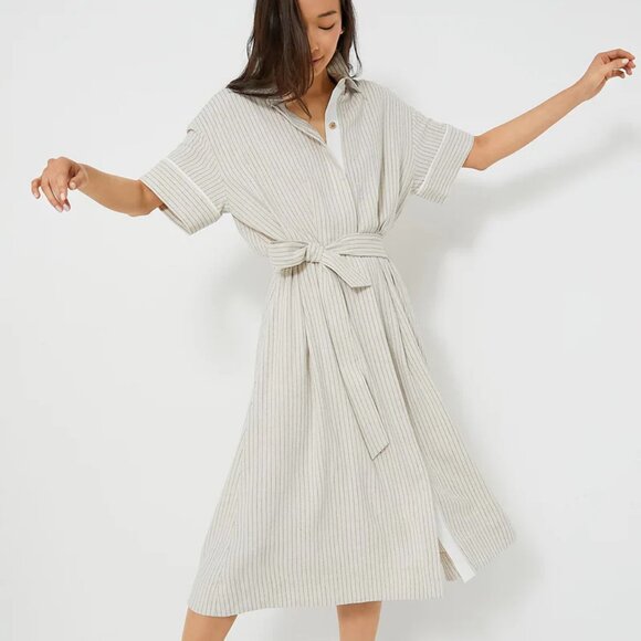 Tuckernuck Natural Stripe Kate Dress Size Xs Tan Cream Color - Picture 1 of 16